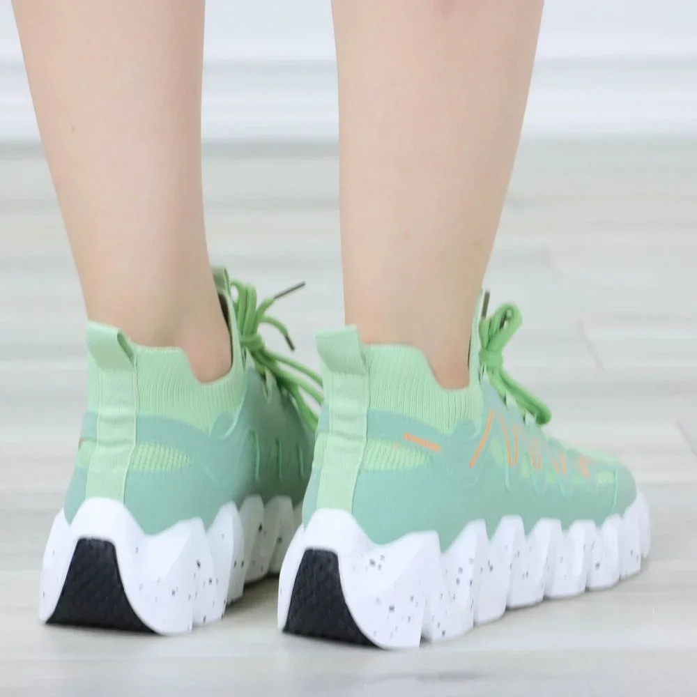 Mint Green Fashion Chunky Heel Sock Sneakers Shoes Slip Ons - Picture 5 of 13